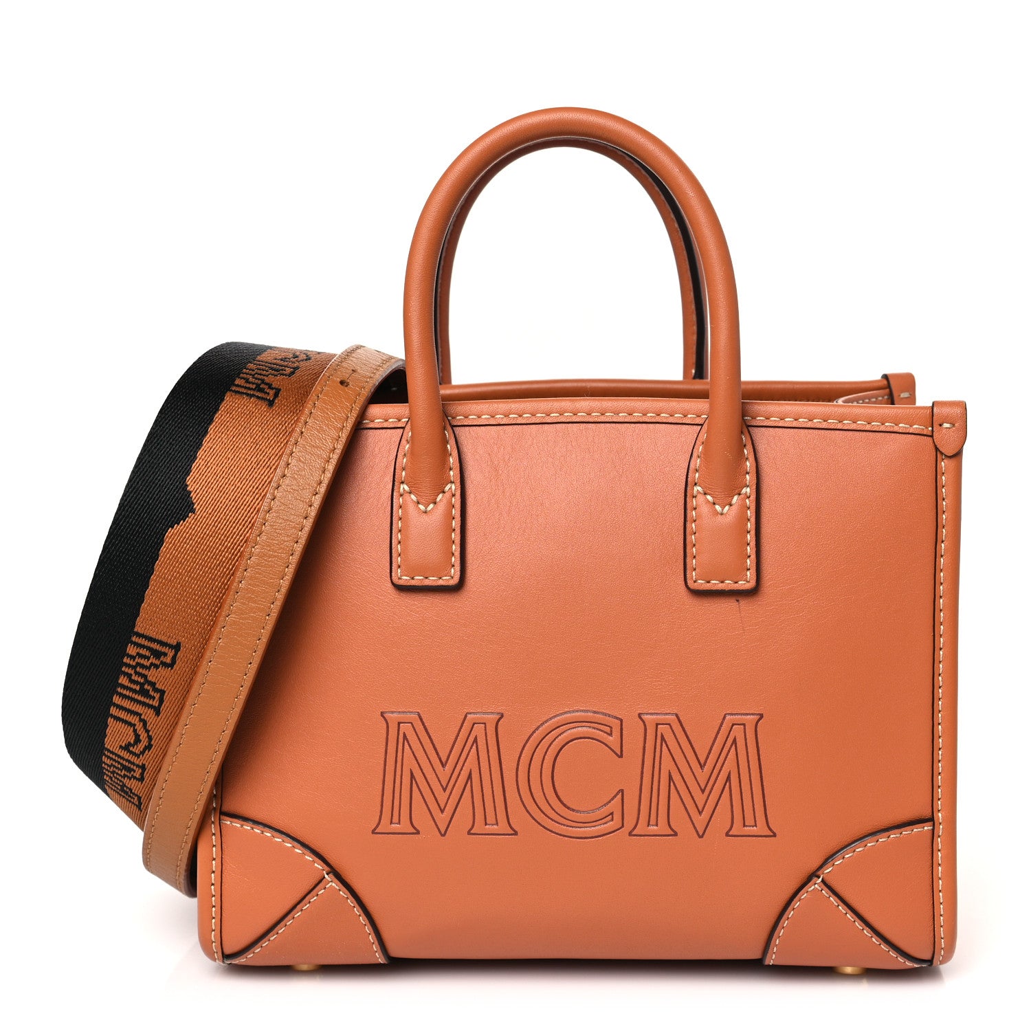 MCM Calfskin Mini Munchen Tote Cognac 1 of 9