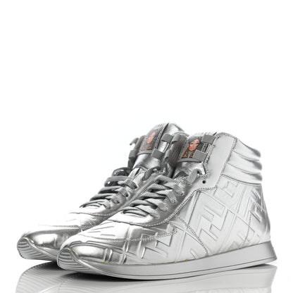 Fendi X NICKI MINAJ Metallic Nappa Macro FF Embossed Prints On High Top Sneakers 40 Silver 3 of 9