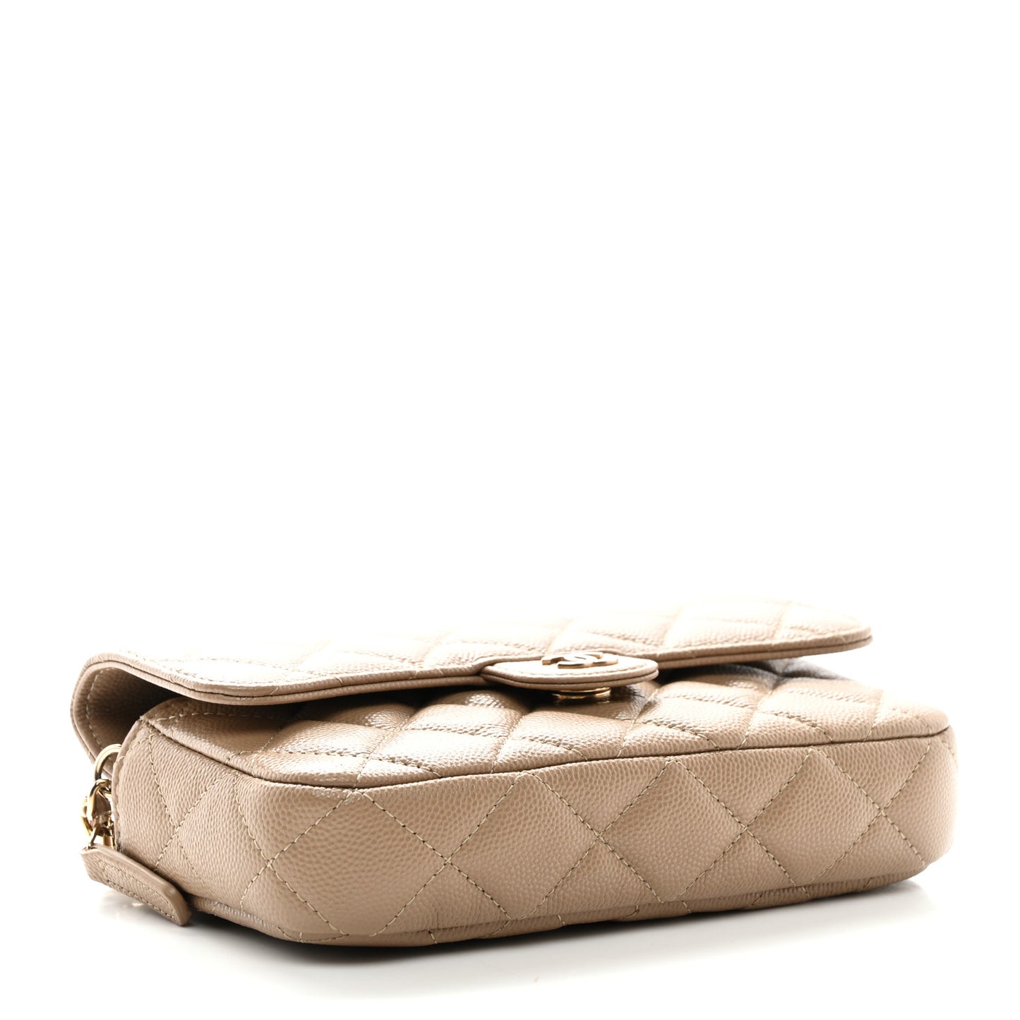 Caviar Quilted Flap Phone Holder With Chain Beige