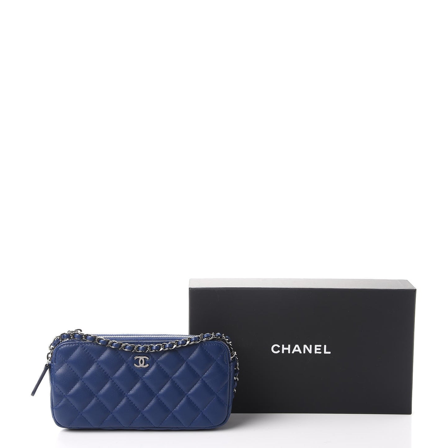 Lambskin Quilted Small Clutch With Chain Blue