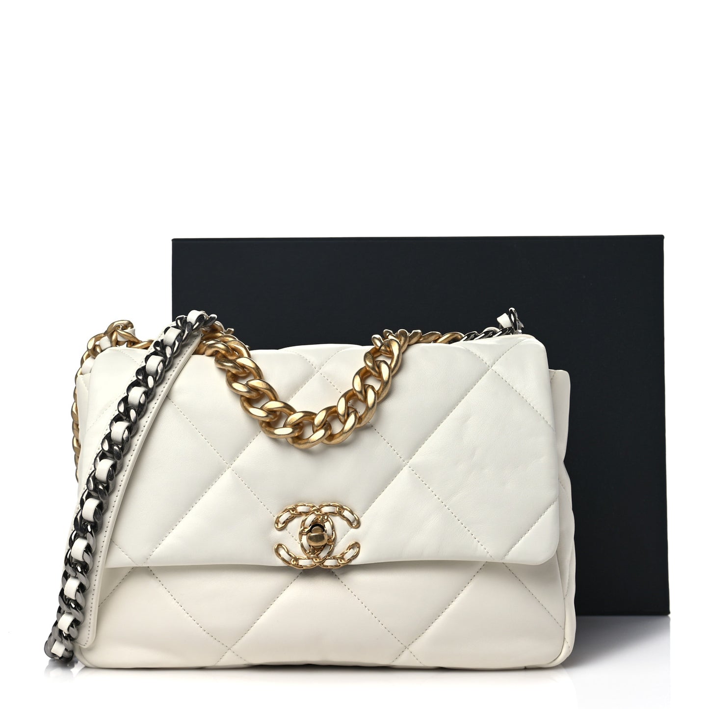 Lambskin Quilted Large Chanel 19 Flap White
