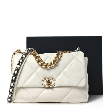 Chanel Lambskin Quilted Large Chanel 19 Flap White 10 of 10