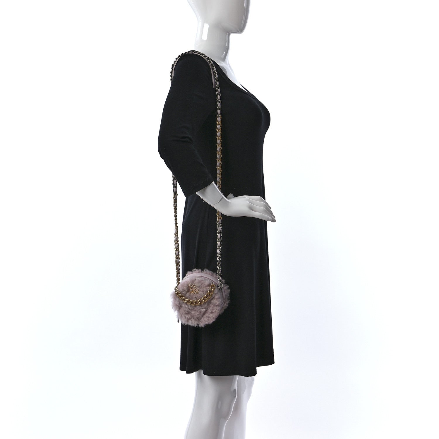 Chanel Shearling Sheepskin Chanel 19 Round Clutch With Chain Light Pink 2 of 8