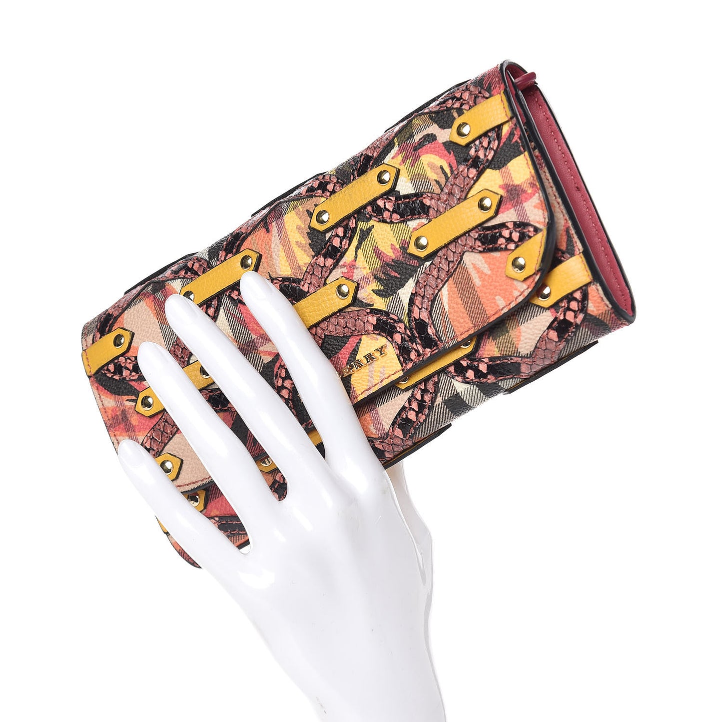 Calfskin Snakeskin Floral Haymarket Check Continental Wallet Multicolor