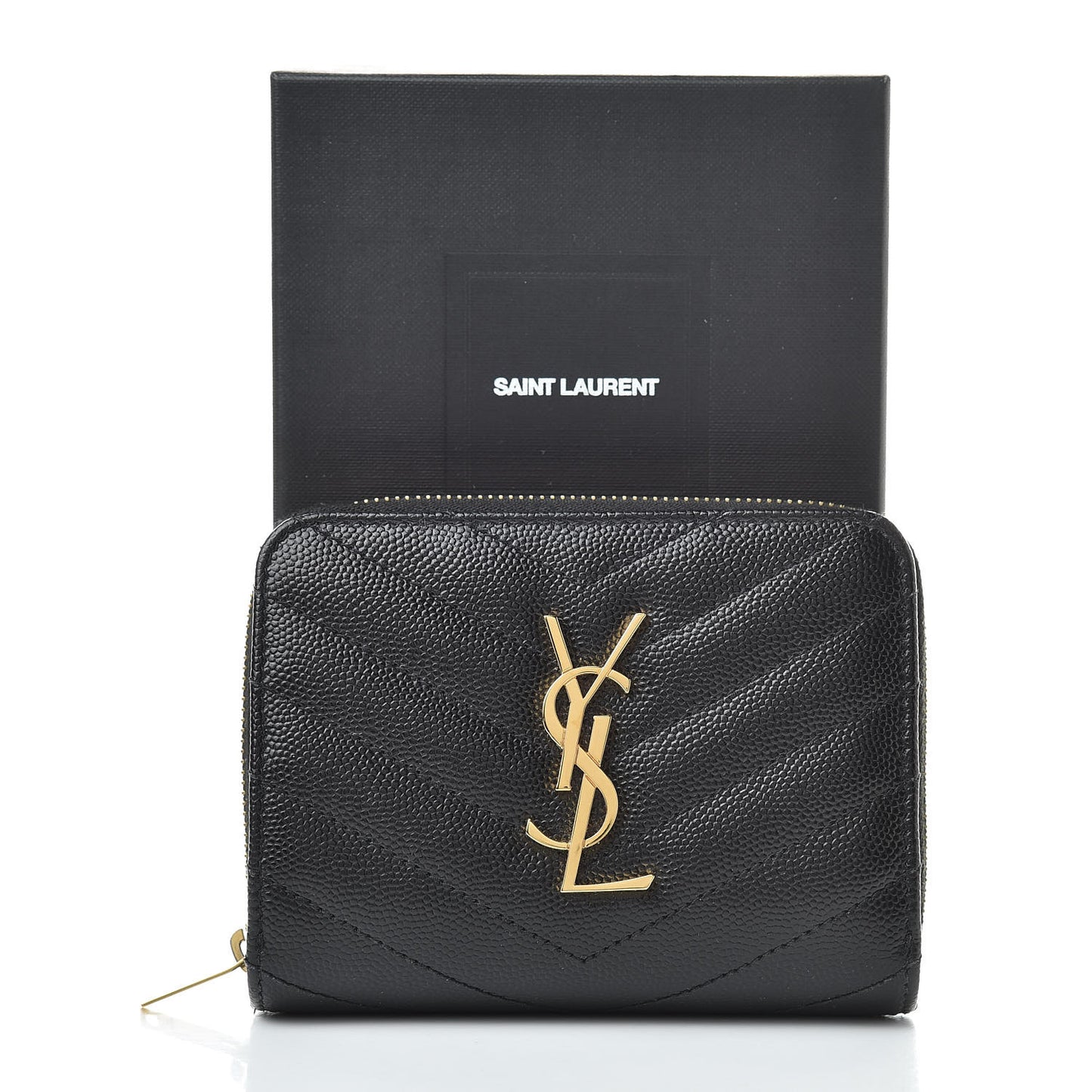 Grain De Poudre Matelasse Chevron Monogram Compact Zip Around Wallet Black