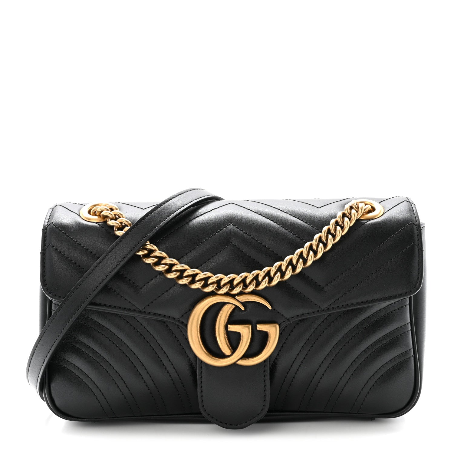 Gucci Calfskin Matelasse Small GG Marmont Shoulder Bag Black 1 of 10
