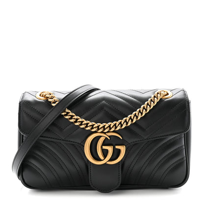 Gucci Calfskin Matelasse Small GG Marmont Shoulder Bag Black 1 of 10