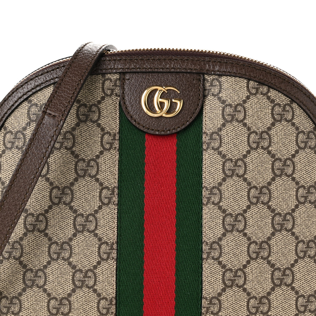 Gucci GG Supreme Monogram Textured Dollar Calfskin Web Small Ophidia Dome Shoulder Bag Beige Ebony New Acero 7 of 9