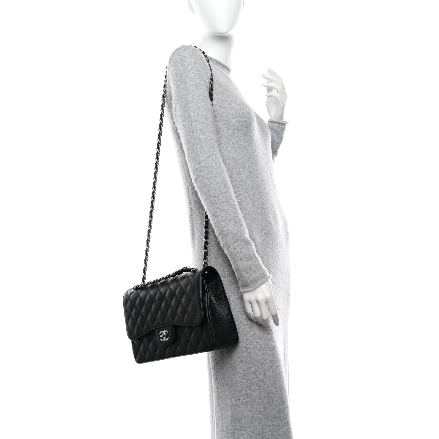 Caviar Quilted Jumbo Double Flap Black