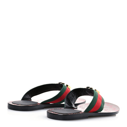 Gucci Nylon Calfskin Web GG Monogram Womens Thong Sandals 38.5 Green Red Cocoa 5 of 8