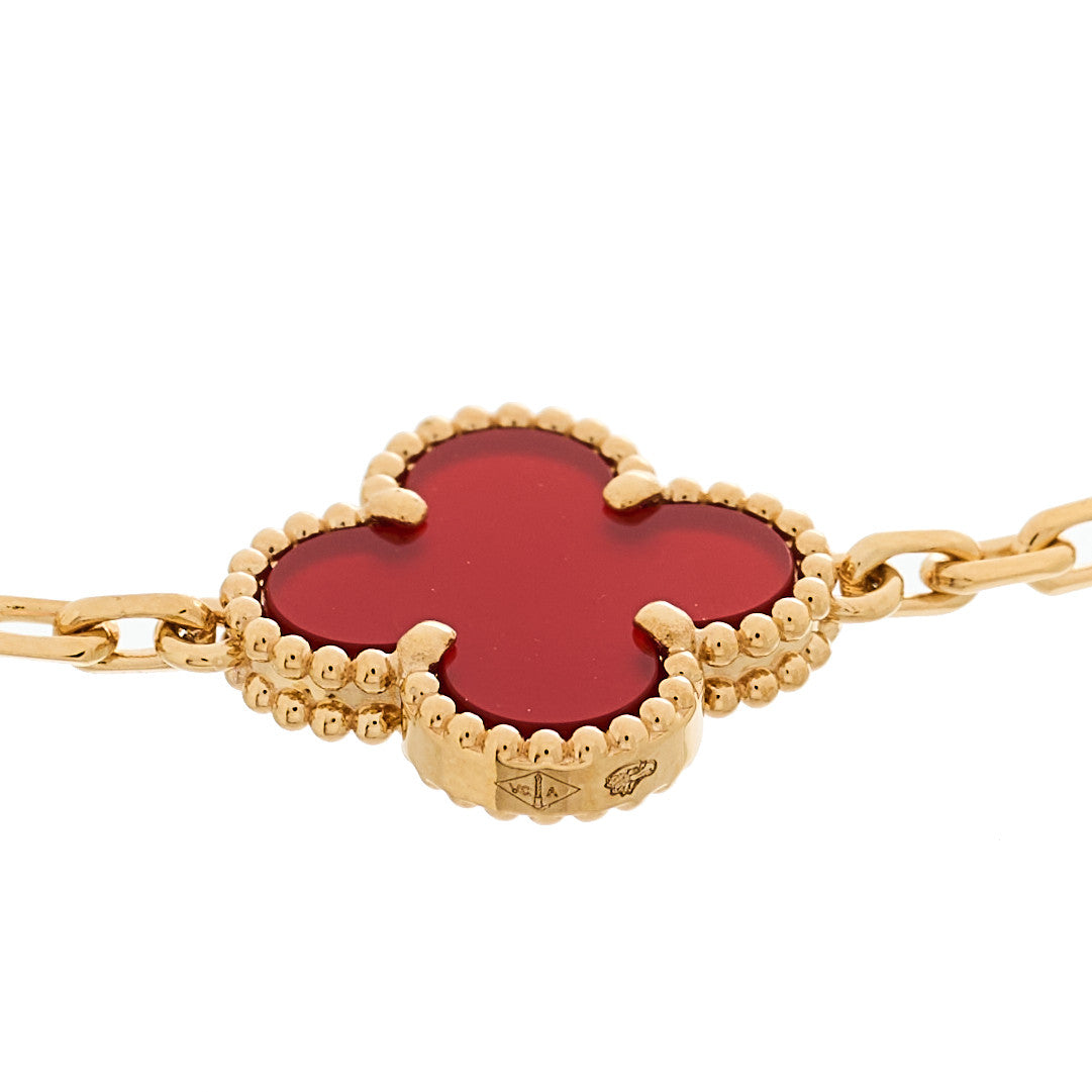 18K Yellow Gold Carnelian 5 Motifs Vintage Alhambra Bracelet