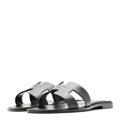 Hermes Box Calfskin Oran Sandals 37 Black 8 of 20