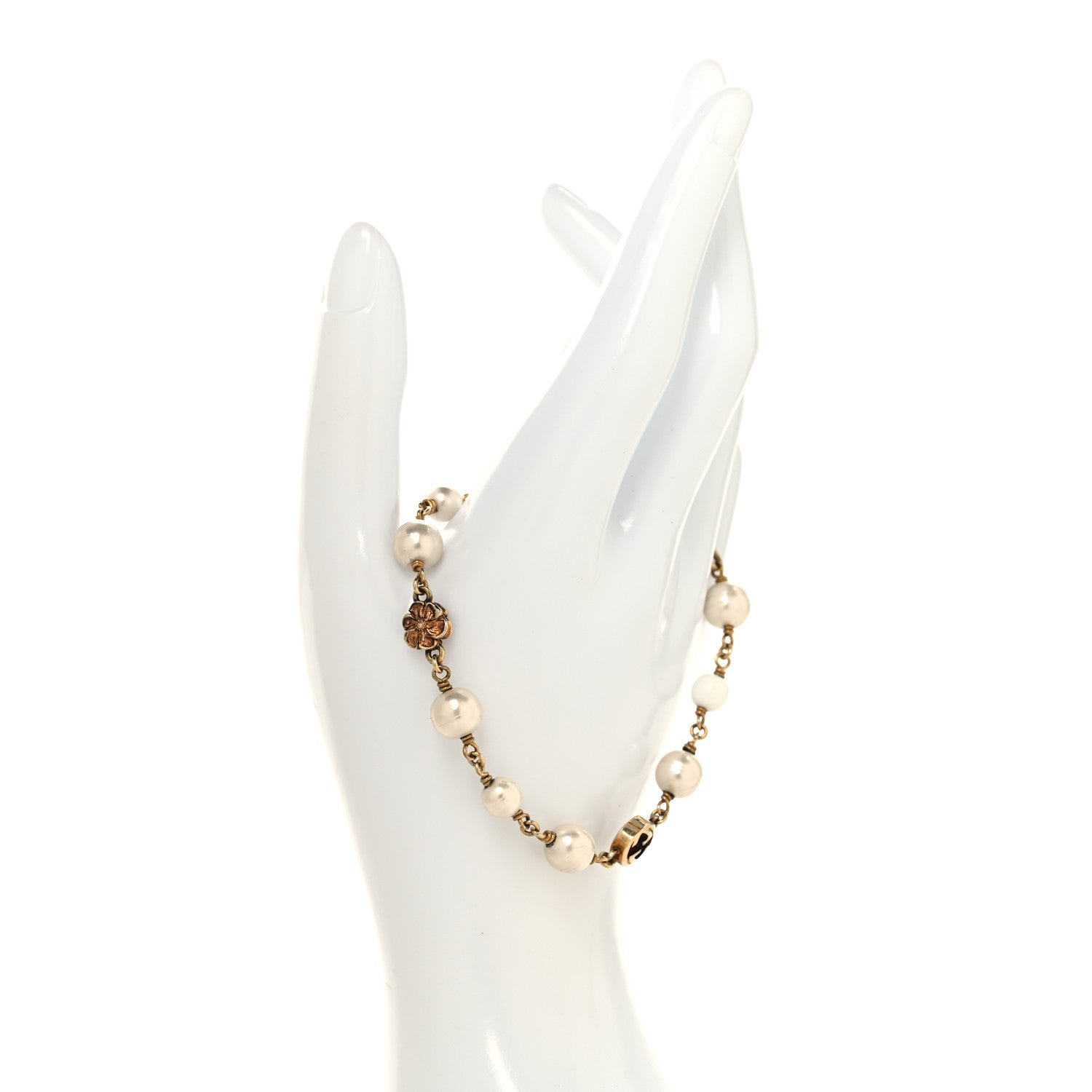 Gucci Interlocking G Flower Pearl Bracelet Gold 2 of 6