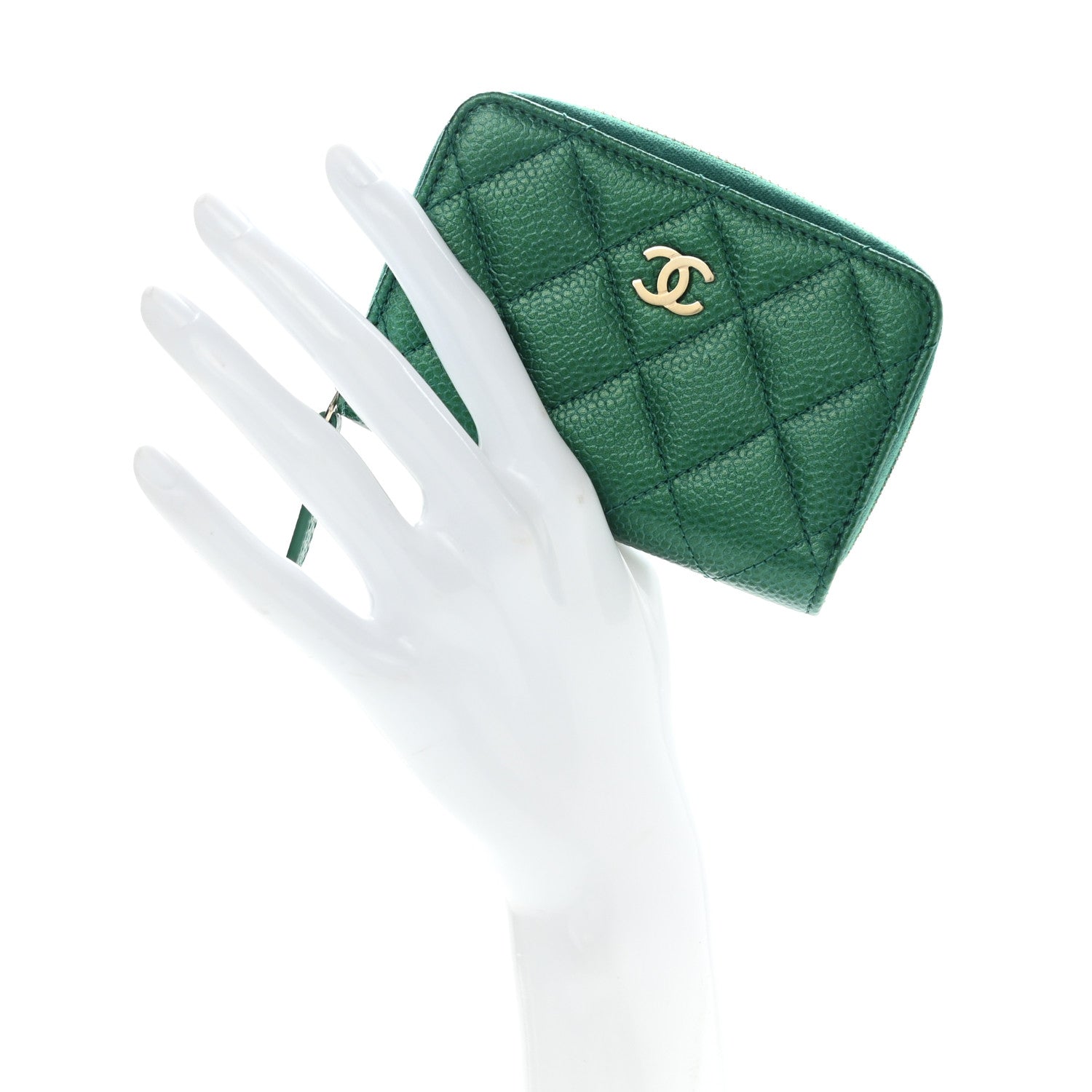 Chanel Metallic Caviar Quilted Zip Coin Purse Green 2 of 8
