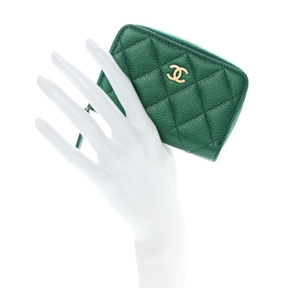 Chanel Metallic Caviar Quilted Zip Coin Purse Green 2 of 8