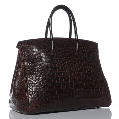 Hermes Matte Porosus Crocodile Birkin 35 Chocolate 3 of 9