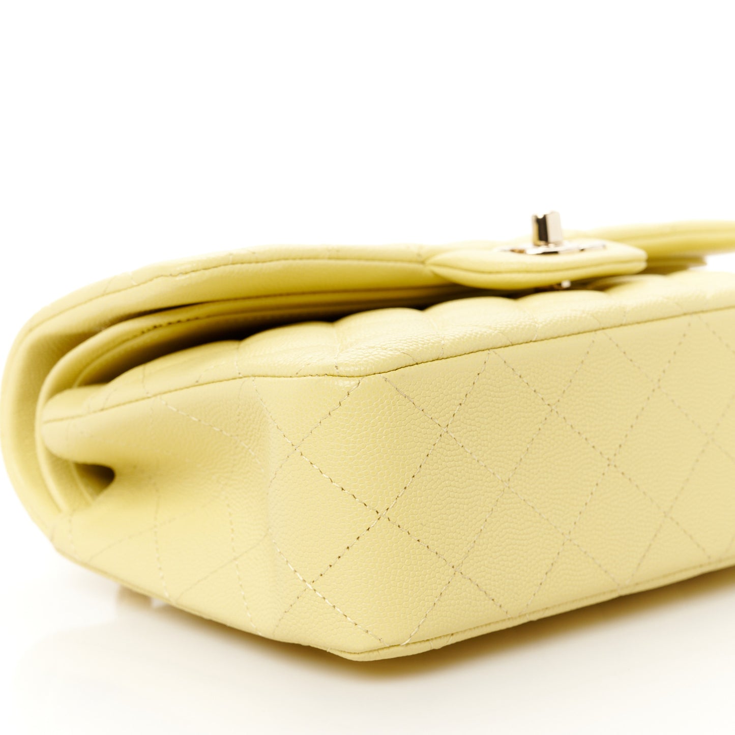 Caviar Quilted Small Double Flap Light Yellow