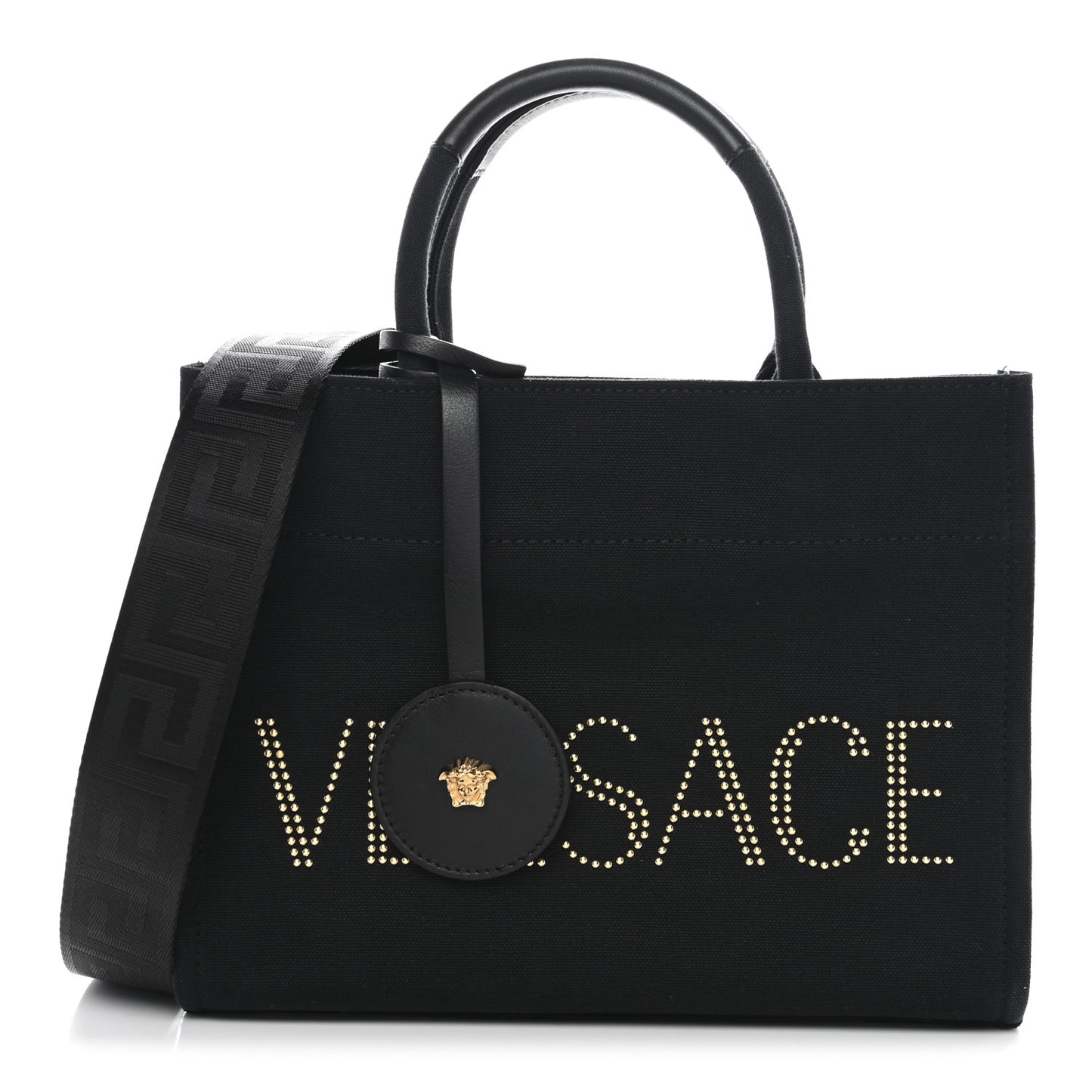 Canvas Studded Small Logo Tote Bag Black