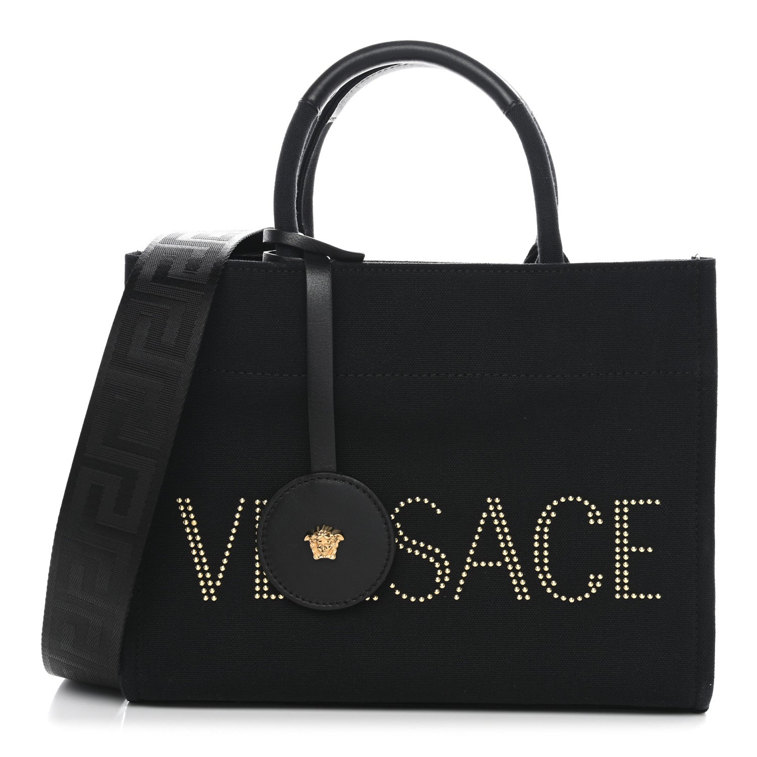 Versace Canvas Studded Small Logo Tote Bag Black 1 of 11