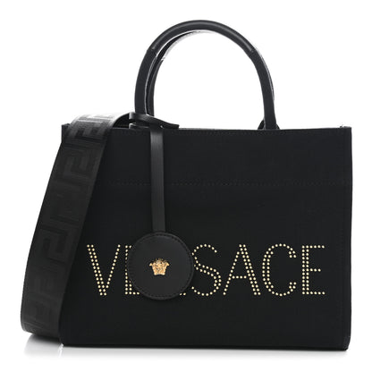 Versace Canvas Studded Small Logo Tote Bag Black 1 of 11