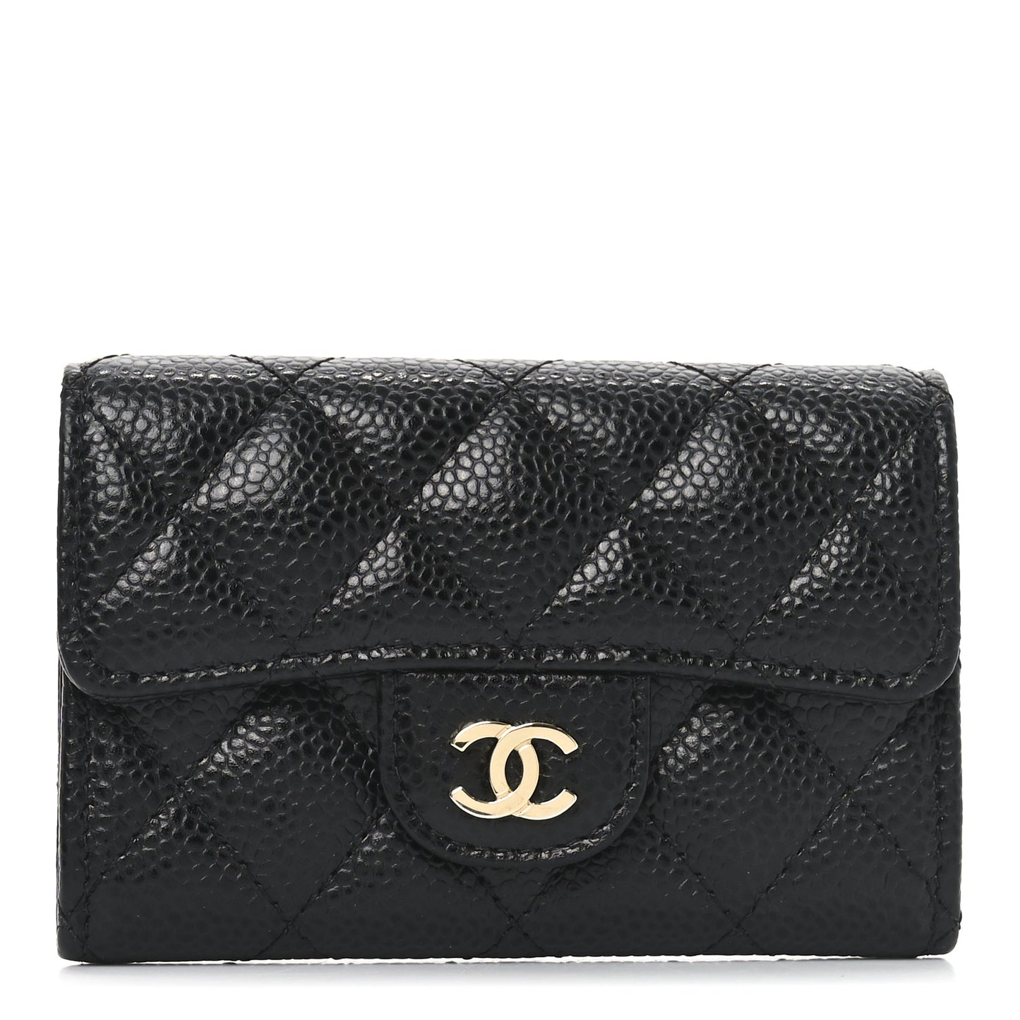 Caviar Quilted Flap Card Holder Black