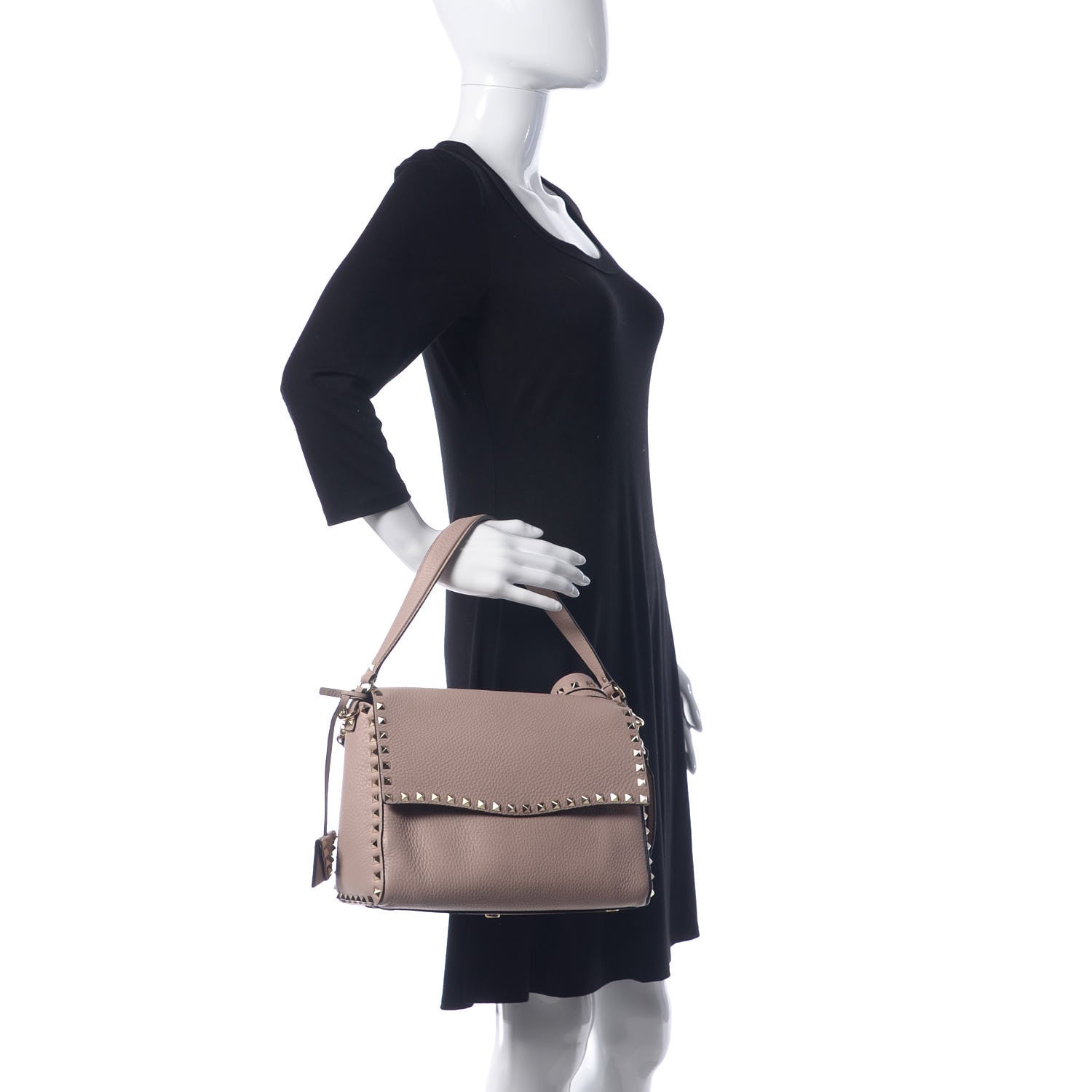 Valentino Garavani Pebbled Calfskin Rockstud Top Handle Shoulder Bag Poudre 3 of 12
