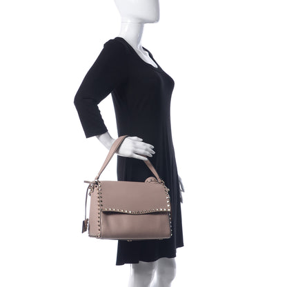 Valentino Garavani Pebbled Calfskin Rockstud Top Handle Shoulder Bag Poudre 3 of 12