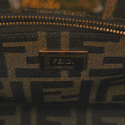 Fendi Denim Fabric Jacquard Cuoio FF 1974 Mini Peekaboo Iconic Satchel Blue Tobacco Moro 7 of 10