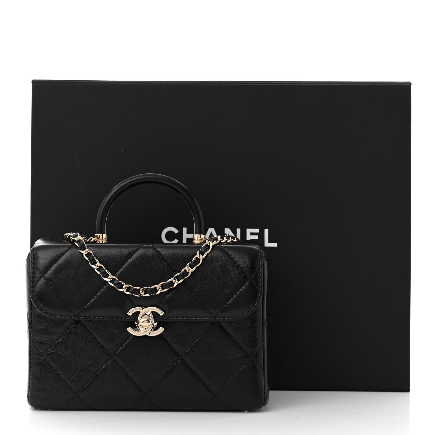 Chanel Shiny Calfskin Quilted Small CC Top Handle Box Bag Black 11 of 11