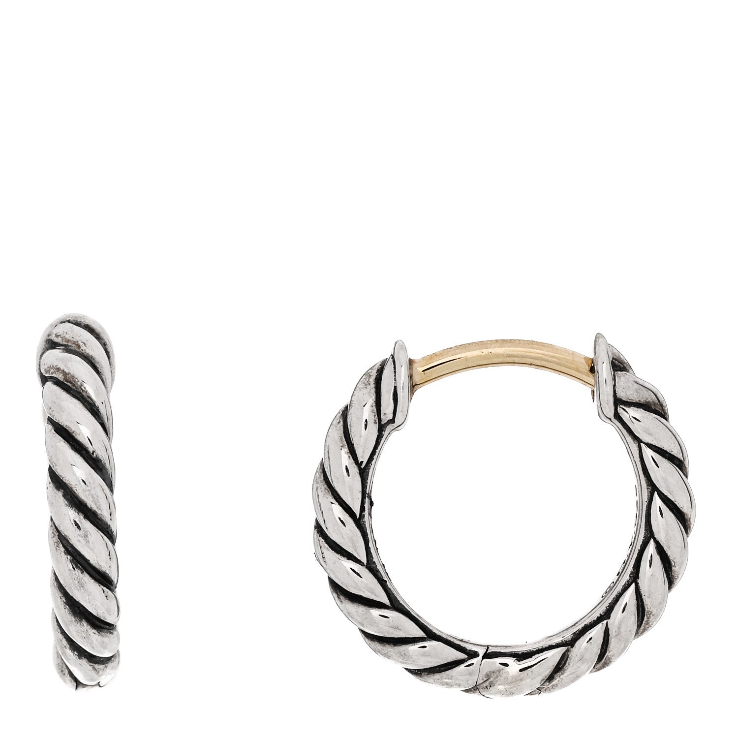 David Yurman Sterling Silver Scultped Cable Micro Huggie Hoop Earrings 1 of 4