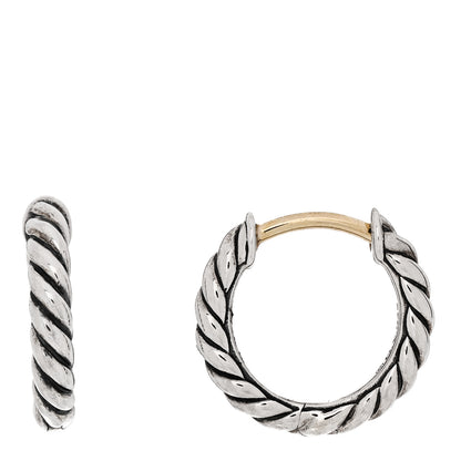 David Yurman Sterling Silver Scultped Cable Micro Huggie Hoop Earrings 1 of 4