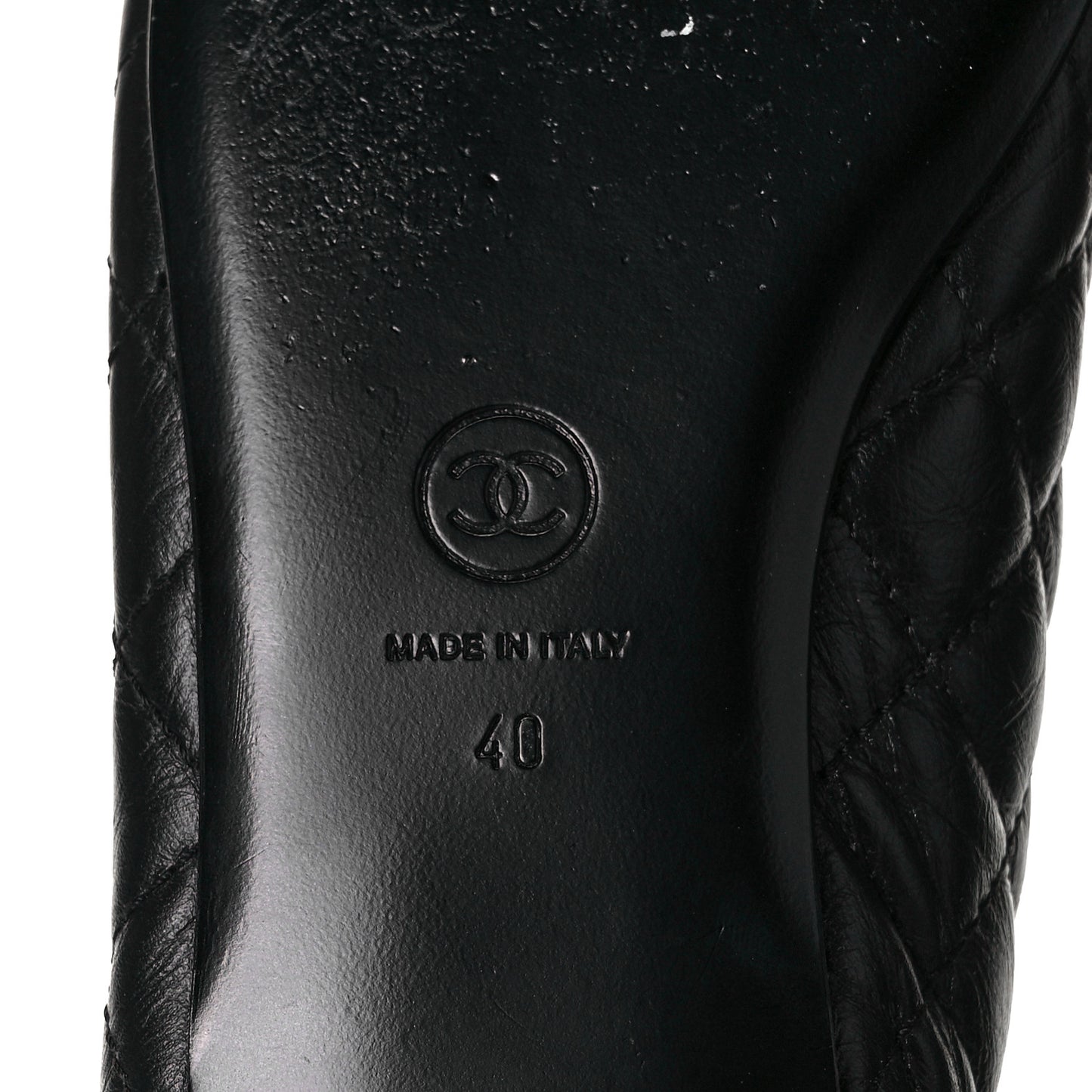 Aged Calfskin Quilted CC Cap Toe Ballerina Flats 40 Black
