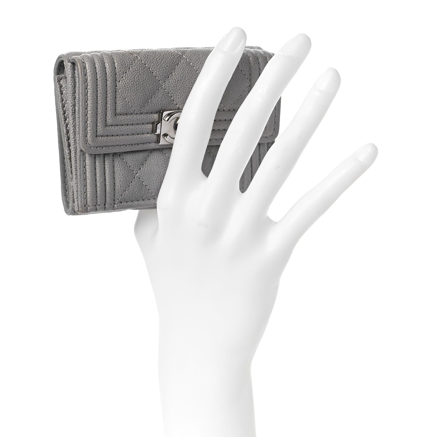 Caviar Quilted Small Boy Flap Wallet Grey