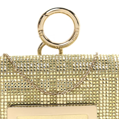 Fendi Crystal Vitello Laminato FF Nano Maxi Buckle Baguette Charm Light Gold 7 of 9