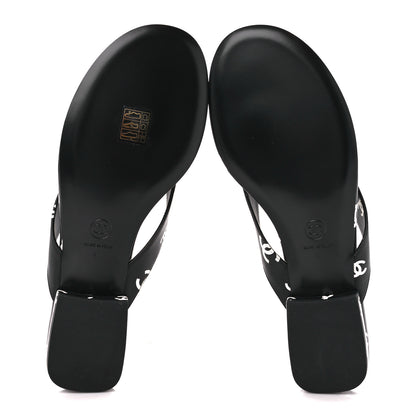 Chanel Printed Lambskin Coco Beach Thong Sandals 41 Black White 5 of 9