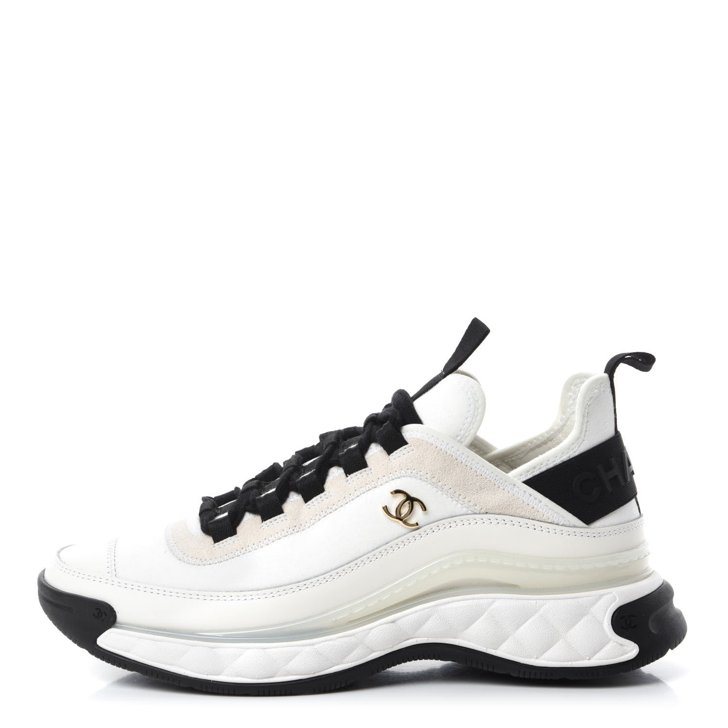 Chanel Velvet Calfskin Mixed Fibers CC Sneakers 38 Ivory Black 1 of 11