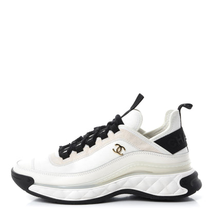 Chanel Velvet Calfskin Mixed Fibers CC Sneakers 38 Ivory Black 1 of 11