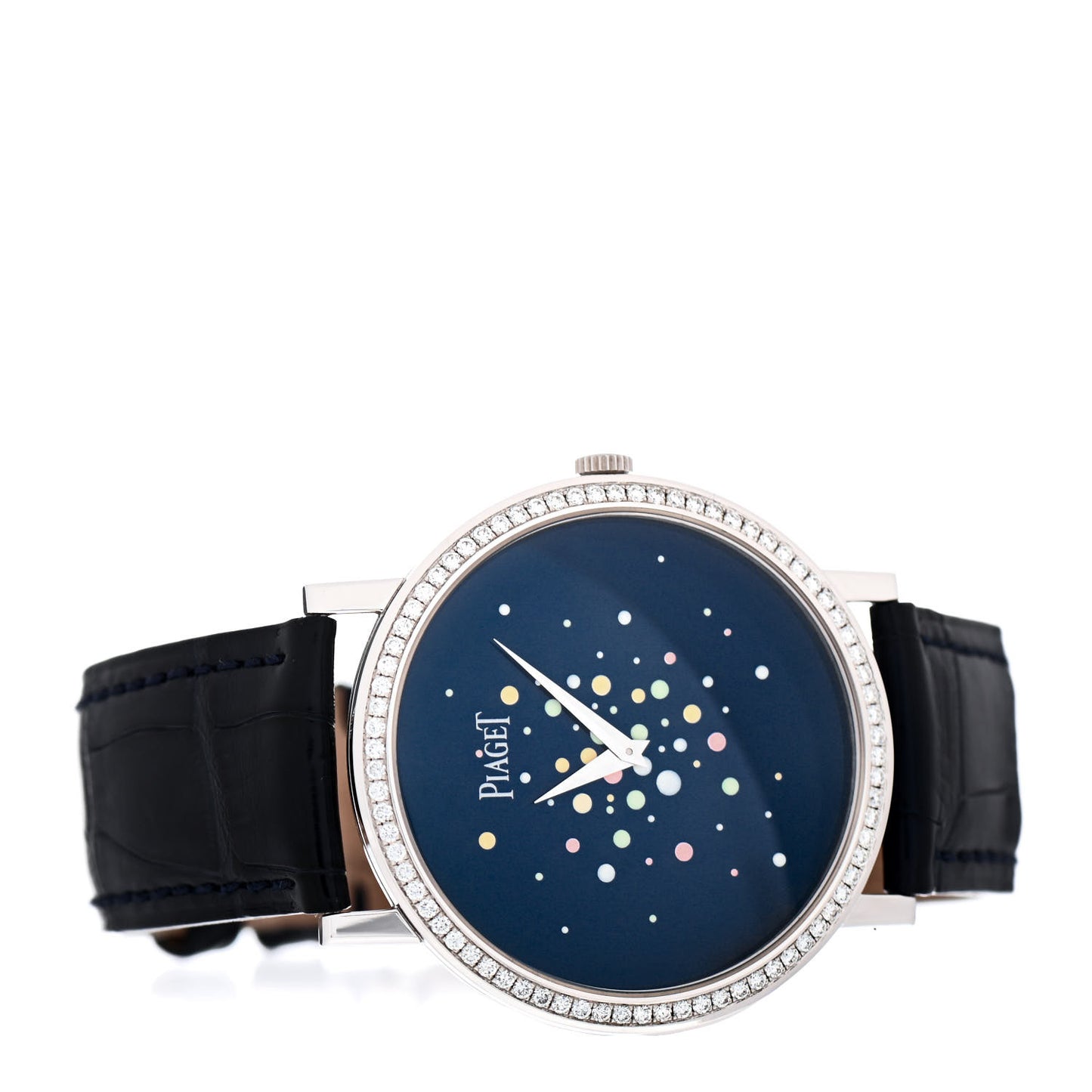 18K White Gold Alligator Diamond Bezel 38mm Altiplano Manual Winding Watch Navy