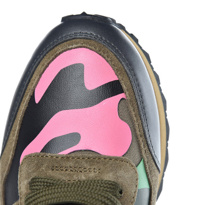 Valentino Garavani Nappa Suede Camouflage Womens Rockrunner Sneakers 39 Army Green Naples Yellow Ninphea 10 of 14