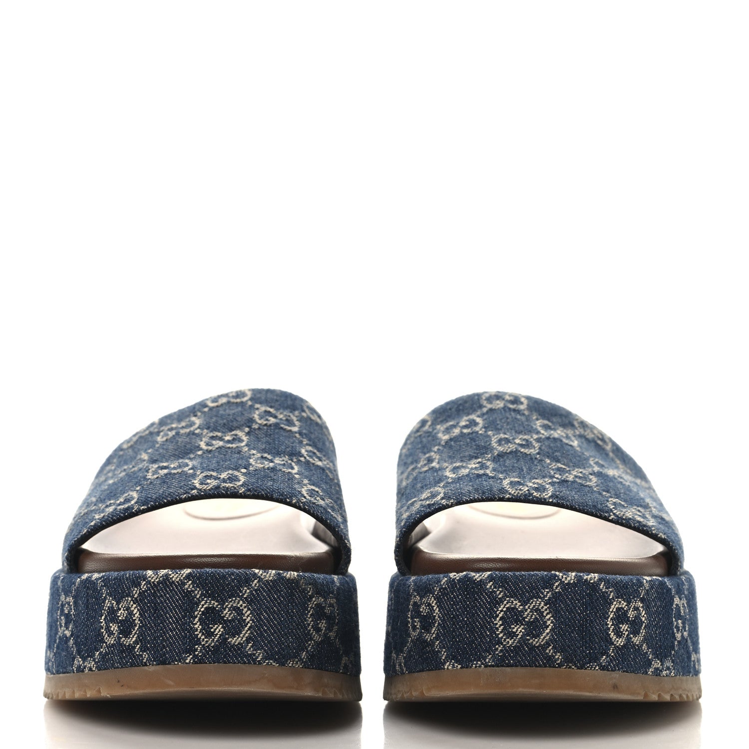 Gucci New Denim GG Monogram Angelina Platform 55mm Slide Sandals 40 Blue Tea 3 of 9