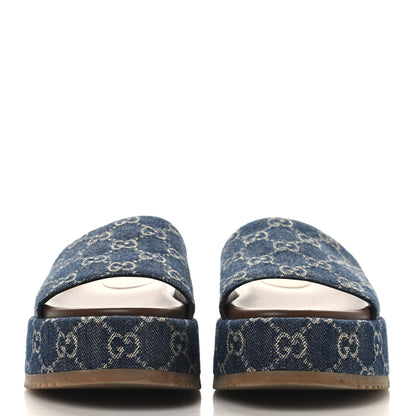 Gucci New Denim GG Monogram Angelina Platform 55mm Slide Sandals 40 Blue Tea 3 of 9
