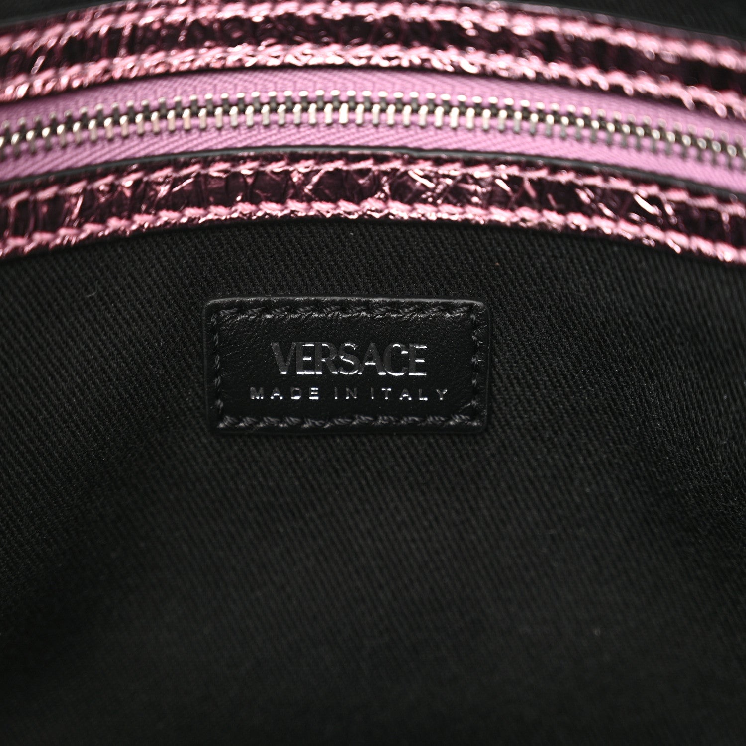 Versace Metallic Calfskin Small Repeat Zip Hobo Pink 6 of 10