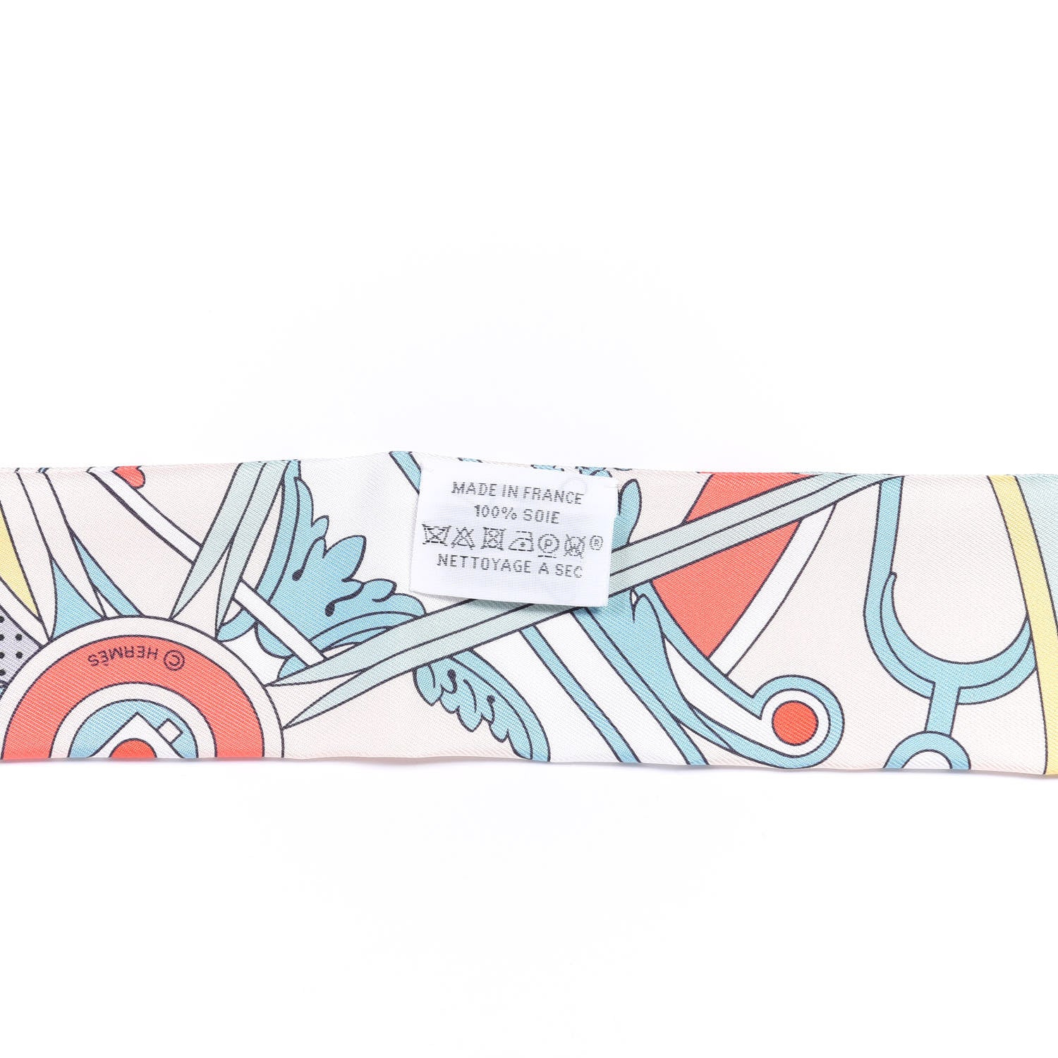 Hermes Silk Washington's Carriage Detail Twilly Creme Aqua Jaune 4 of 4