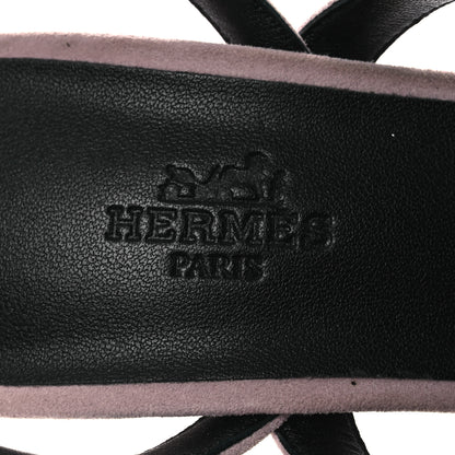 Hermes Suede Goatskin Glamour 95 Sandals 37 Rose Porcelaine 9 of 15