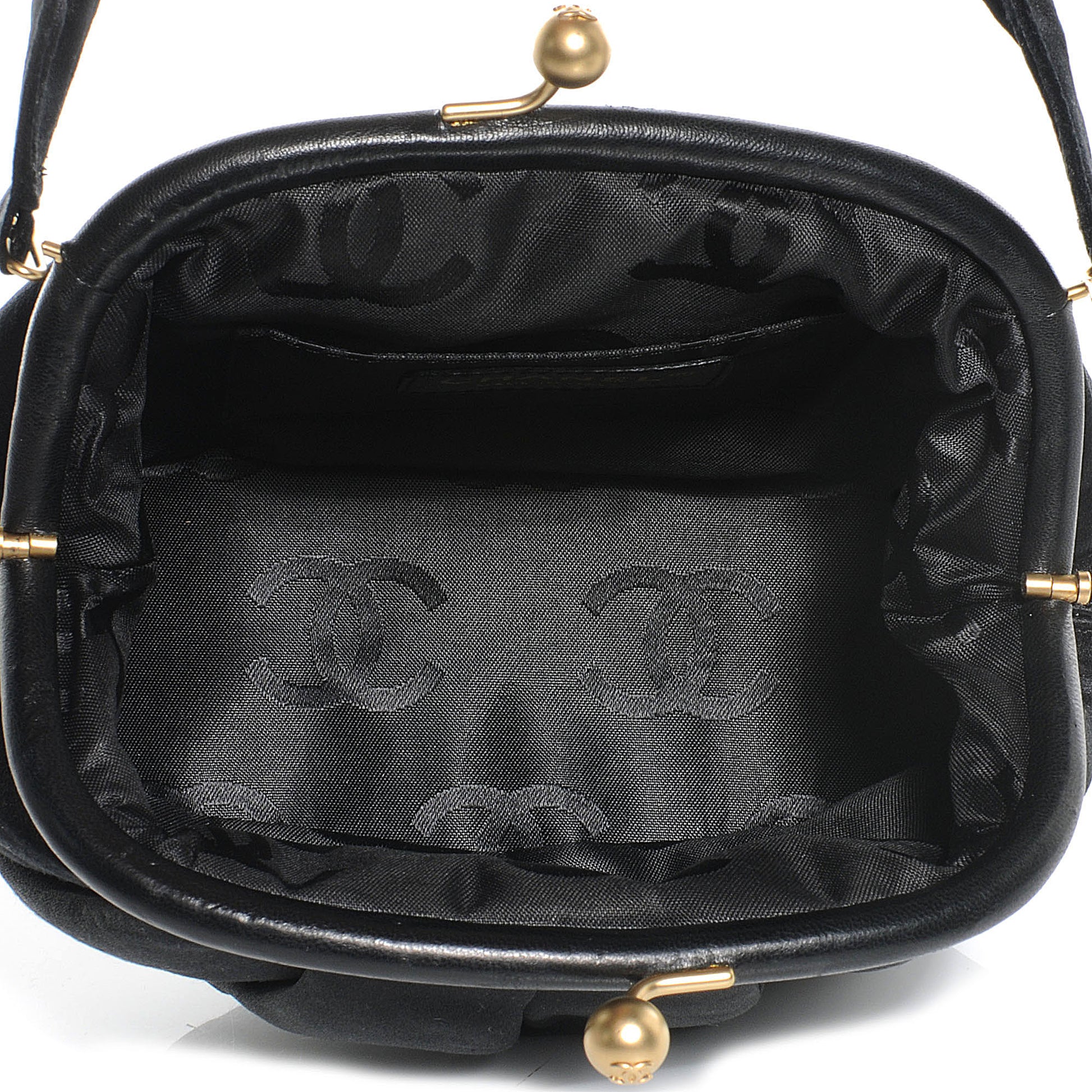 Chanel Satin Pleated Evening Clutch Bag Black 5 of 7