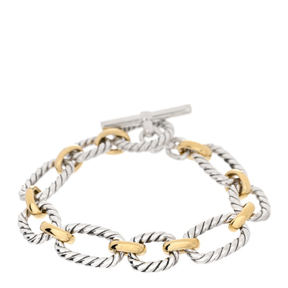 David Yurman Sterling Silver 18K Yellow Gold Blue Sapphire Cushion Link Bracelet 1 of 3