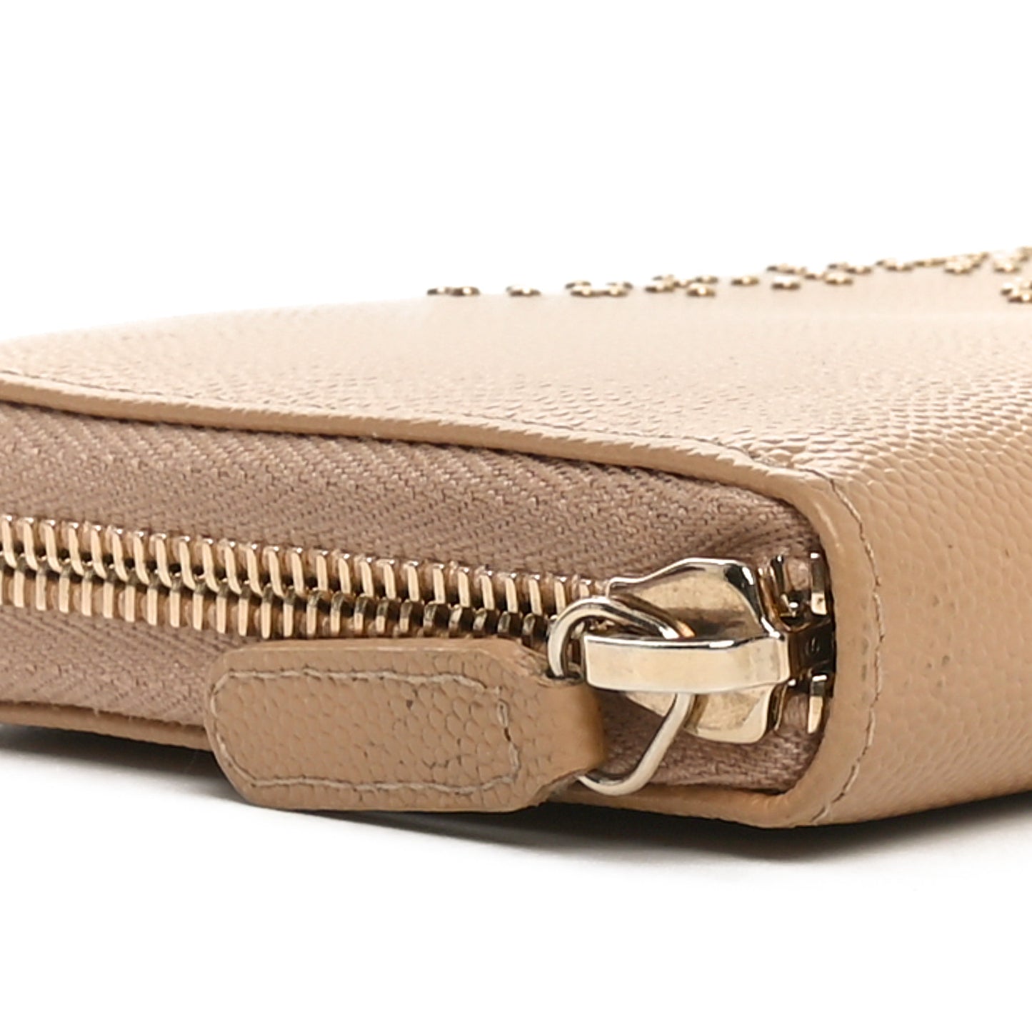 Caviar Studded Deauville Large Zip Around Wallet Beige