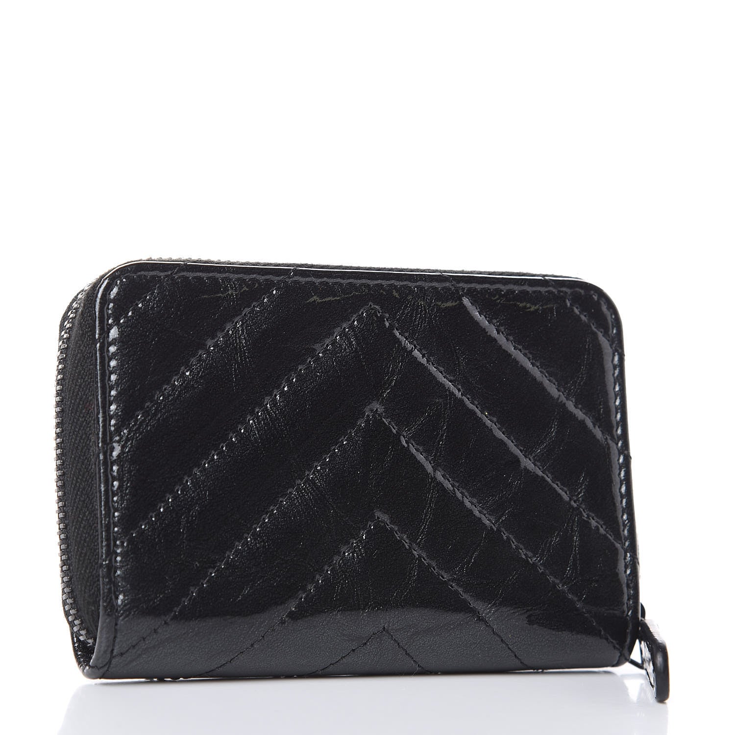 Chanel Patent Metallic Crumpled Calfskin Chevron Quilted Coin Purse So Black 3 of 8