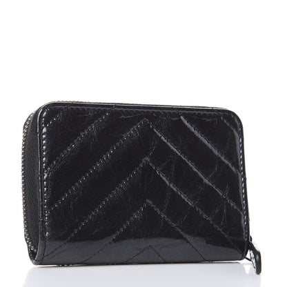Chanel Patent Metallic Crumpled Calfskin Chevron Quilted Coin Purse So Black 3 of 8