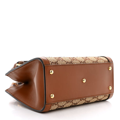 Gucci New Canvas Charisma Calfskin Crystal GG Monogram Mini Diana Tote Bag Camel Ebony 4 of 11